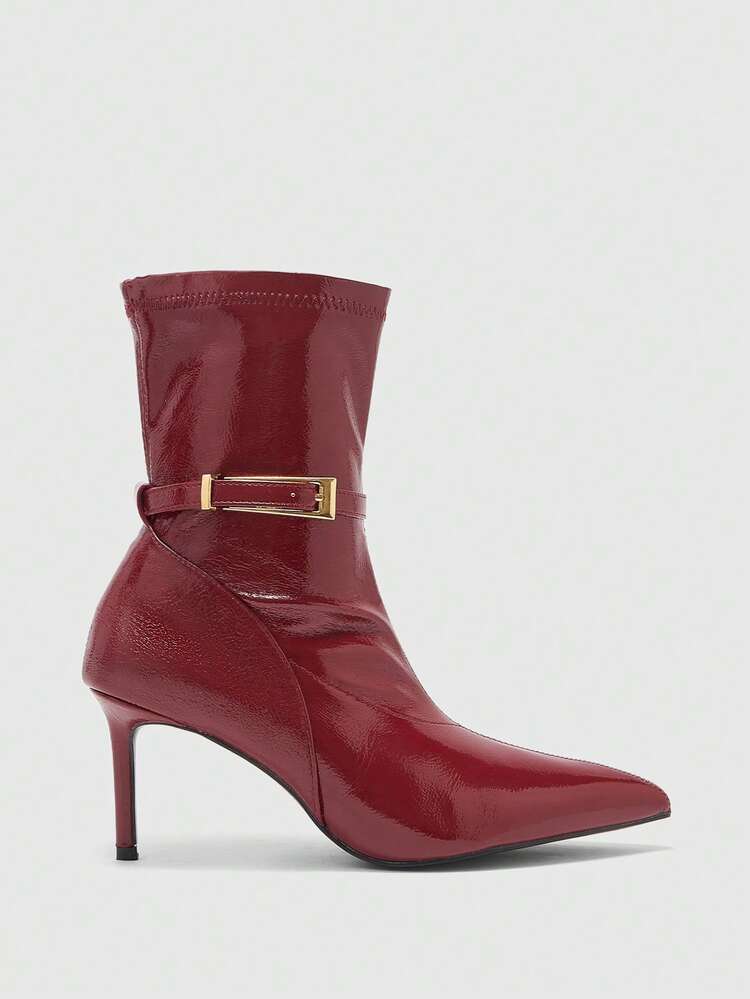 CUCCOO BIZCHIC Bottes cheville à talon stiletto en métal minimaliste, bottines élégantes à talons hauts en patchwork