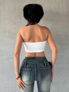 Jeanoix Women's Letter & Heart Print Cropped Slim Fit Halter Neck Sexy Camisole - White - View 2