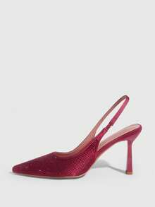 CUCCOO SZL Women's Pointed Toe High Heel Rhinestone Embellished Burgundy Sexy Party Pumps - Burgundy - View 10