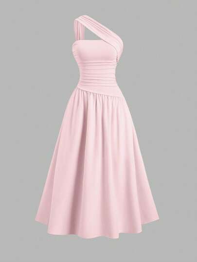 Sweetra 女士斜肩修身抹胸连衣裙