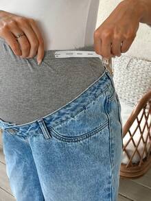 SHEIN 可调节腰部宽松孕妇休闲牛仔裤 - 淺色水洗藍 - 查看 3