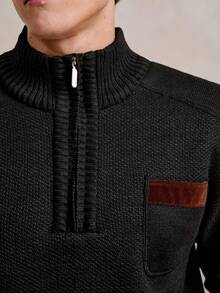 Manfinity CityGents Men's New Pullover Sweater, Half Zip Collar Casual Knit Sweater