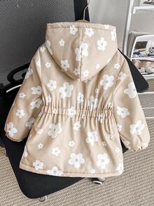 Elladie kids 女童冬季新款拉链连帽羽绒服，时尚加厚印花腰袋可爱甜美羽绒服