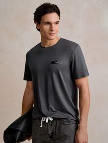 Manfinity CityGents Men's Casual Seagull Print Round Neck Short Sleeve T-Shirt, Summer - Dark Grey - View 5