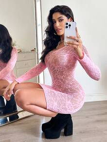 1pc Women's Sexy Solid Color Sheer Lingerie Mesh Skirt - Pink - View 5