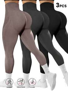 Easithlete Quần legging thể thao thường ngày liền mạch màu trơn cạp cao ôm vừa vặn - Nhiều màu - Xem 1