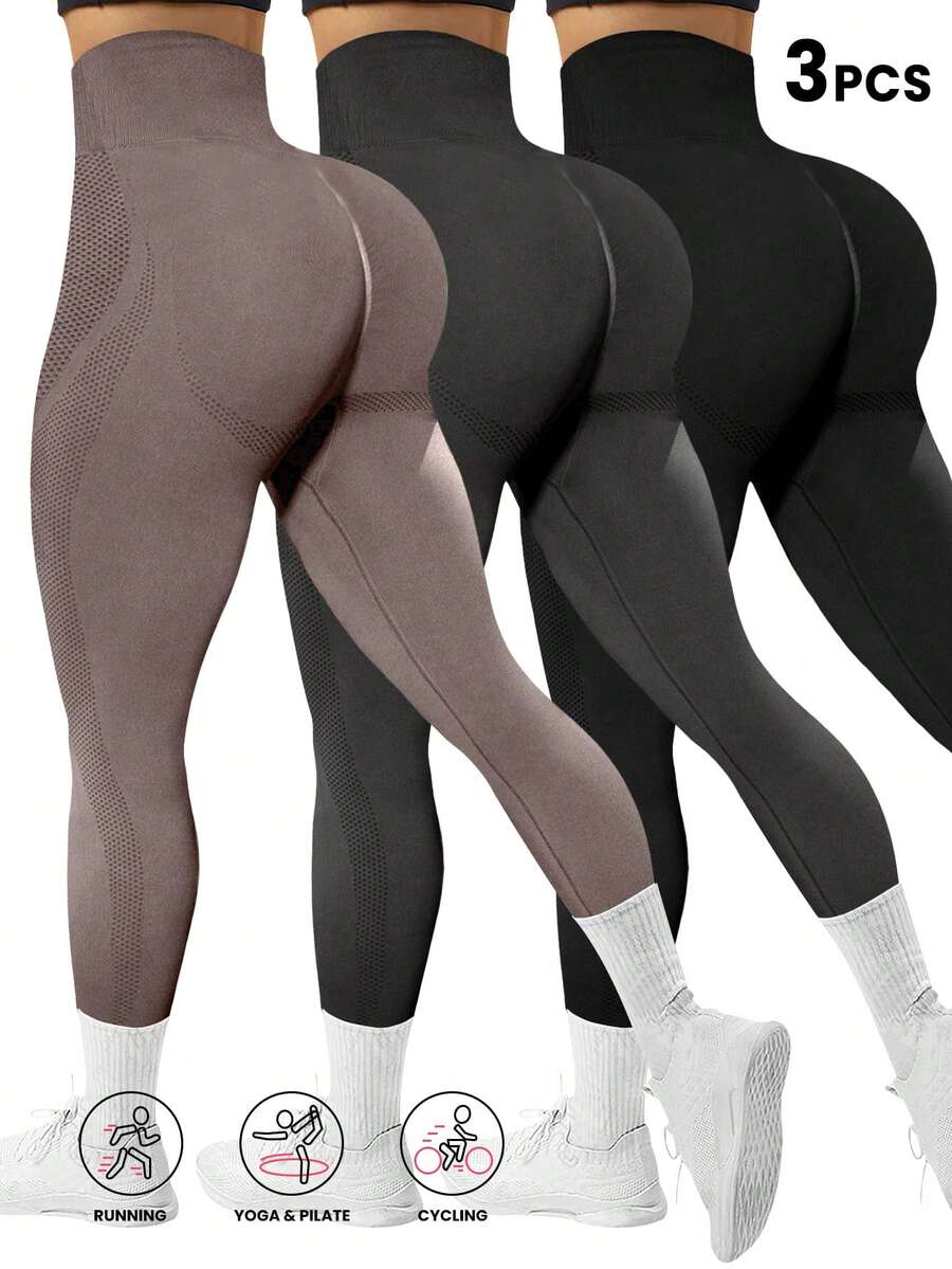 Easithlete Quần legging thể thao thường ngày liền mạch màu trơn cạp cao ôm vừa vặn - Nhiều màu - Xem 1