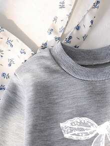 Elladie kids 女婴6个月-3岁休闲优雅卫衣连衣裙，下摆采用网纱设计和蕾丝蝴蝶结图案，舒适圆领长袖设计，适合秋冬春季穿着，舒适保暖，时尚休闲，适合返校、户外野餐、街拍、度假等场合，也是一份贴心的礼物。 - 淺灰色 - 查看 4