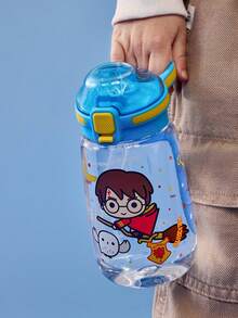 HARRY POTTER X SHEIN 16 盎司/500 毫升卡通图案水瓶，配有硅胶吸管和防溢盖，适合旅行、旅游和学校 - 淺藍色 - 查看 2