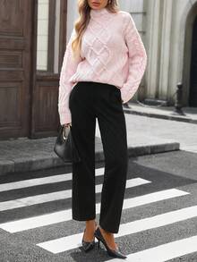SHEIN PariChic Chunky Knit Floral Oversized Pullover Sweater - Baby Pink - View 5