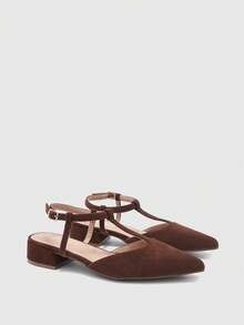 CUCCOO BIZCHIC Women's Pointed Toe Buckle Design Fashion Daily Wear Chunky Heel Pumps