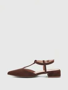 CUCCOO BIZCHIC Women's Pointed Toe Buckle Design Fashion Daily Wear Chunky Heel Pumps