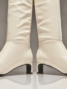 SHUZIA Women's Glamorous Sexy Pointy Toe Kitten Heel Knee-High Boots - White - View 6