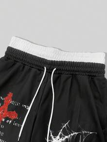 ROMWE MEN Goth Men's Cross Logo Print Drawstring Waist Sweatpants - Multicolor - View 3