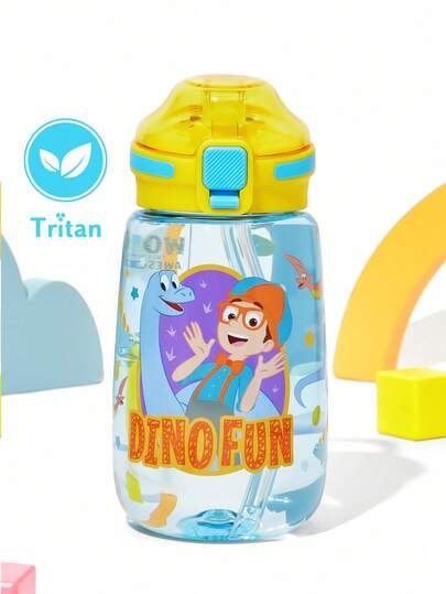 Blippi X SHEIN Bình nước Tritan 16 Oz / 500 Ml có ống hút và quai xách, dễ dàng cầm nắm và mang theo