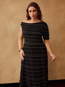 MOTF PREMIUM PLUS AUTUMN/WINTER CHIC ASYMMETRICAL SHOULDER SHORT SLEEVE SWEATER DRESS - Black - View 4