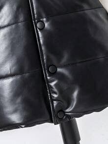 SHEIN Kleine Mädchen Vintage Lässig Minimalist gesteppte Jacke mit Tasche aus PU-Leder, gepolstert, geeignet für Herbst/Winter, Outdoor