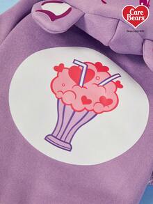 Care Bears X PETSIN 1件装 分享熊印花紫色可爱3D耳朵连帽衫宠物猫狗通用天鹅绒保暖舒适狗狗连帽衫