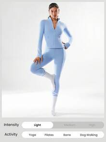 GLOWMODE FeatherFit™ Slim-It Streamline Performance Secure Pockets Zip Up Long Sleeve Jacket Low Impact Yoga Daily Valentine's Day - Baby Blue - View 5