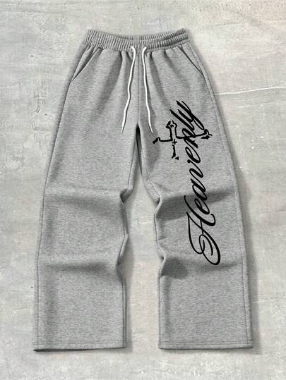 Street Life Pantaloni della tuta casual da uomo con stampa a lettere e vita con coulisse