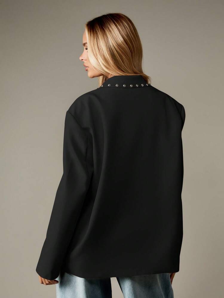 MISSGUIDED Blazer mit Nieten-Revers, Metallnieten und Perlmuttknopfverschluss, professionelle Bürokleidung