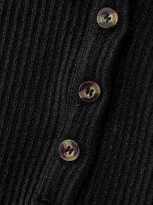 lacRébo Vintage Black Rib Knit Mini Dress With Contrast Printed Collar And Cuff,Elegant Office,Autumn Spring Back-To-School Style - Black - View 10