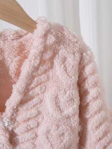 Áo khoác len cardigan len kẻ sọc hình trái tim cho bé gái, mặc nhà, hàng ngày, ngoài trời, mùa thu/đông - Hồng - Xem 3