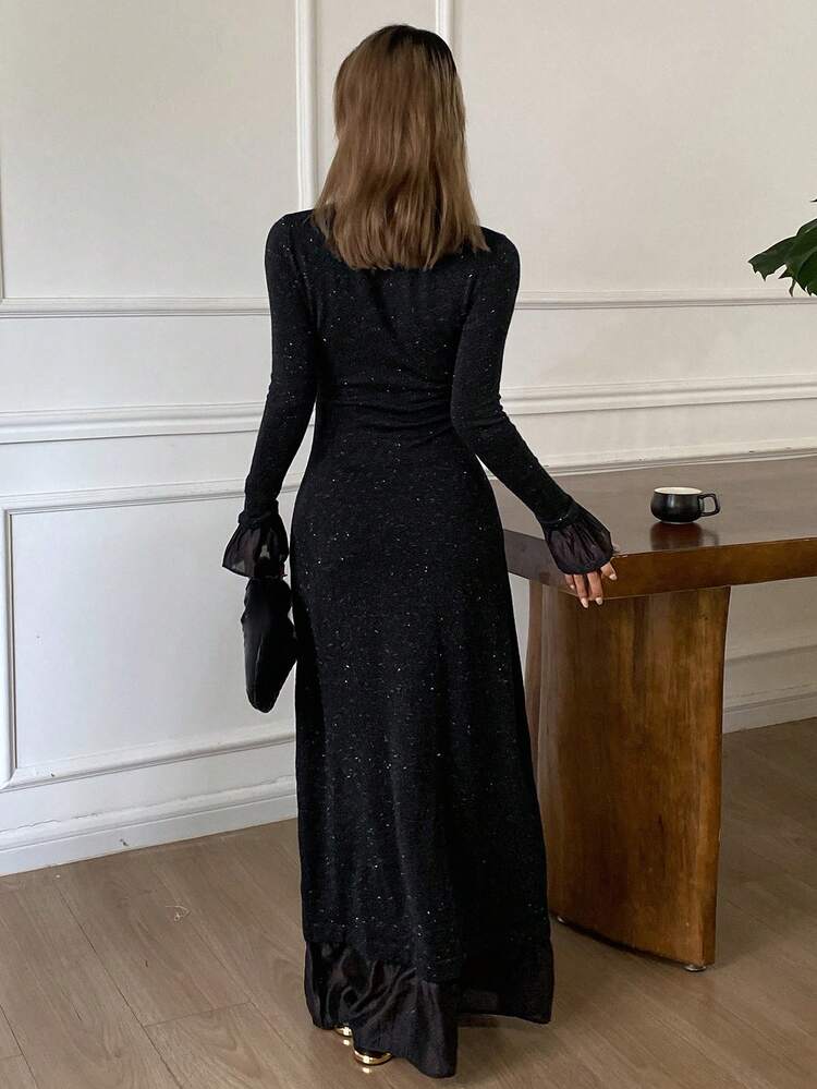 Women's Elegant Long Knit Sweater Dress, Suitable For Casual, New Year, Christmas, Wedding, Party, Formal Events, Autumn/Winter/Spring