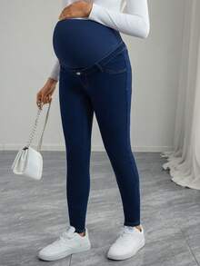 Momance Maternity High Waist Slim Fit Casual Jeans - Dark Wash - View 4