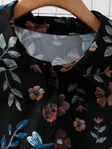 SHEIN Clasi 女士金属装饰长灯笼袖衬衫，优雅时尚 - 彩色 - 查看 3