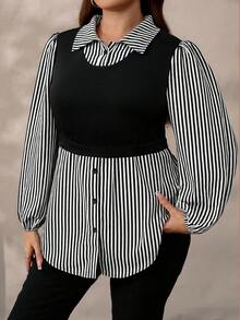 Breezaya Áo len dệt kim họa tiết hoa chắp vá cỡ lớn dành cho nữ, Thu/Đông - Đen và trắng - Xem 3