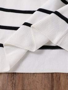 Tween 女童长袖黑白条纹毛衣裙，适合春秋冬三季，可搭配羽绒服、外套、棉服 - 黑與白 - 查看 9