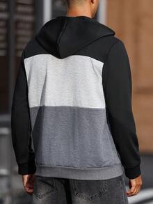 Manfinity CasualCool 男士休闲撞色拼接连帽衫，适合秋季、日常休闲、周末旅行、户外活动、探险旅行、轻松的工作环境或半正式场合，可作为男友/丈夫礼物、周年纪念礼物或圣诞节礼物，长袖上衣 - 彩色 - 查看 2