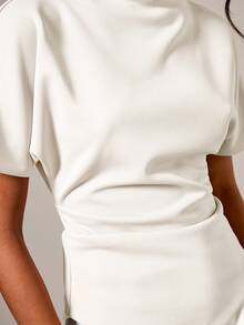 COSMINA Women's Elegant Ruched Round Neck T-Shirt, Suitable For All Seasons - White - View 5