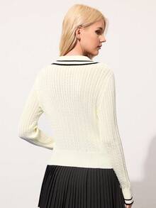 CourtClass Women's Striped Regular Fit Long Sleeve Polo Neck Sweater - White - View 2