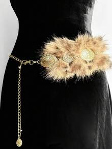ROMWE Grunge Punk 1pc Gothic Style Heart-Shaped Rose Decor Waist Chain, Red Oil Drip Accessory For Dresses, Versatile Daily Wear, Halloween - Leopard print compass - View 6