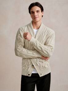 Manfinity CityGents Men Shawl Collar Cable Knit Button Front Cardigan