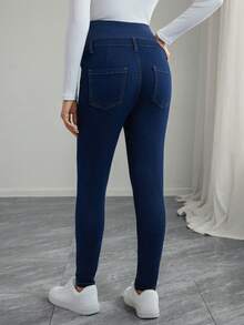 Momance Maternity High Waist Slim Fit Casual Jeans - Dark Wash - View 2