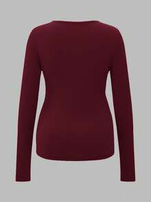 Modmama Áo thun cho con bú tay dài cổ tròn màu trơn dành cho bà bầu - Màu Đỏ Sâu - Xem 13