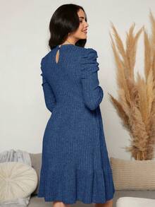 MaterniWear Fall Clothes,Autumn Clothes,Maternity Autumn/Winter Clothes Maternity Maternity Casual Ribbed Crew Neck Long Sleeve Dress, Autumn Pregnancy Dress Blue Midi Dress Maternity Blue Dress Bump Friendly Dress Maternity Clothes Fall Winter - Blue - View 2