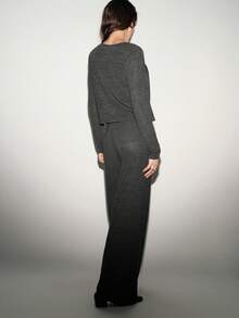 Lumivelle 舒适休闲短款开衫背心和长裤套装，适合通勤和户外活动，秋冬季女士裤装套装，女士长袖裤装套装，女士家居服套装，灰色裤装套装 - 深灰色 - 查看 2