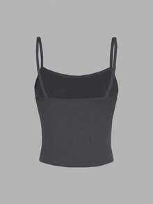 SHEIN EZwear Débardeur minimaliste polyvalent et décontracté, adapté pour l'été, coupe slim pour femmes - Gris foncé - Voir 2