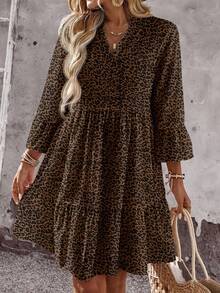 EMERY ROSE Casual Leopard Print Pattern Women's Mini Dress, Suitable For Spring/Summer - Multicolor - View 6
