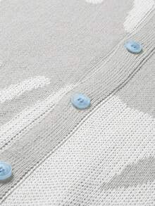 Manfinity Hypemode Áo khoác cardigan nam cổ chữ V tay dài cài nút phía trước họa tiết chữ màu tương phản, thường ngày, mùa đông - Màu Xám nhạt - Xem 4