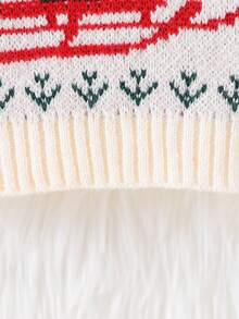 SHEIN Vintaside Kids Baby Boys' Christmas Reindeer Animal Print Pullover Sweater, Autumn/Winter - Apricot - View 5