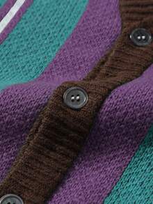 Manfinity ZONE917 Áo khoác cardigan sọc nhiều màu thường ngày cho nam, Thu/Đông - Màu tím - Xem 4