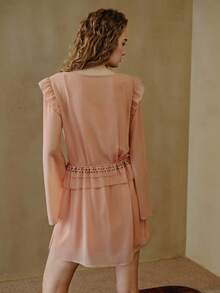 MOTF STUDIO 优雅荷叶边铆钉波西米亚风轻盈迷你连衣裙 - 珊瑚粉 - 查看 5