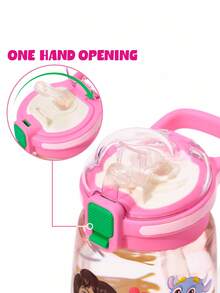 DORA | SHEIN Bình nước 500 ml (16 oz) họa tiết hoạt hình, có ống hút silicon và nắp chống tràn, thích hợp cho du lịch, tham quan và đi học, hiệu Tritan. - Màu Hồng baby - Xem 3