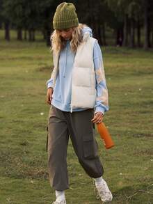 WanderVale 女式秋季连帽抽绳宽松休闲拼布星星图案长袖运动衫 - 淺藍色 - 查看 4