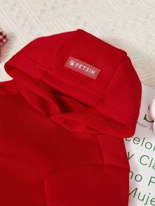 PETSIN 纯色宠物连帽衫 - 舒适时尚的春、夏、秋、冬服装；非常适合日常散步、室内休闲、户外探险、旅行、节日聚会和可爱的照片拍摄 - 紅色 - 查看 8